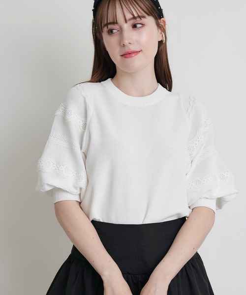PICCIN(ピッチン)の「ケーブルパフスリーブニット(ニット/セーター・レディース・ブラック/オフホワイト・M)」の1枚目の写真