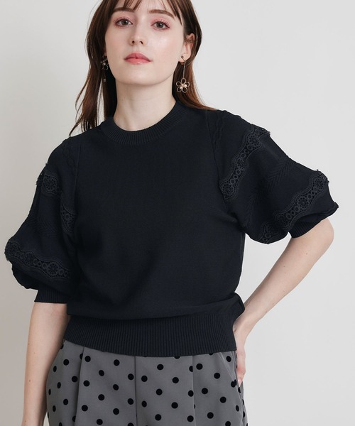 PICCIN(ピッチン)の「ケーブルパフスリーブニット(ニット/セーター・レディース・ブラック/オフホワイト・M)」の2枚目の写真