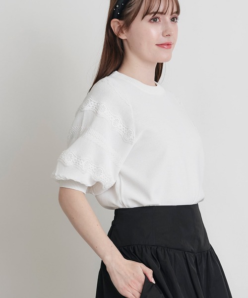 PICCIN(ピッチン)の「ケーブルパフスリーブニット(ニット/セーター・レディース・ブラック/オフホワイト・M)」の6枚目の写真