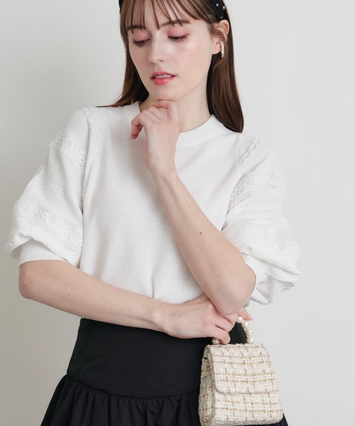 PICCIN(ピッチン)の「ケーブルパフスリーブニット(ニット/セーター・レディース・ブラック/オフホワイト・M)」の3枚目の写真