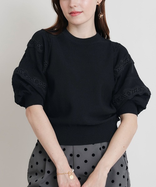 PICCIN(ピッチン)の「ケーブルパフスリーブニット(ニット/セーター・レディース・ブラック/オフホワイト・M)」の13枚目の写真