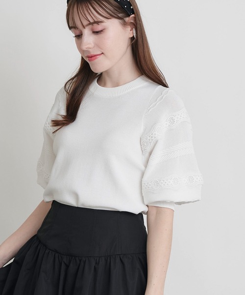 PICCIN(ピッチン)の「ケーブルパフスリーブニット(ニット/セーター・レディース・ブラック/オフホワイト・M)」の4枚目の写真