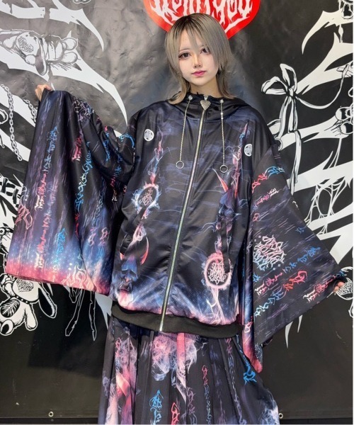 BACKSTAGE PASS(バックステージパス)の「GEISHA-SATORI(ゲイシャ-サトリ)キモノスリーブ ジップアップ パーカー(パーカー・メンズ・ブラック・FREE)」の1枚目の写真