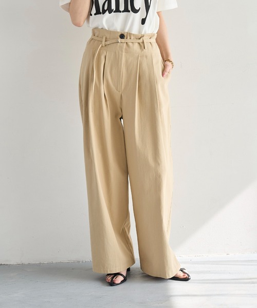 meilmada（メイルマダ）の「ハイウエストコットンタックパンツ（チノパンツ・レディース・ベージュ/チャコールグレー・FREE）」の3枚目の写真