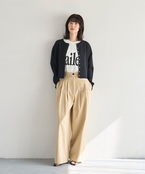 meilmada（メイルマダ）の「ハイウエストコットンタックパンツ（チノパンツ・レディース・ベージュ/チャコールグレー・FREE）」の9枚目の写真