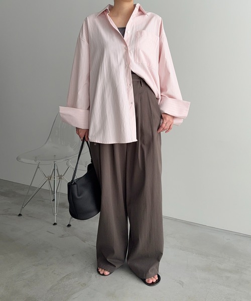 meilmada（メイルマダ）の「ハイウエストコットンタックパンツ（チノパンツ・レディース・ベージュ/チャコールグレー・FREE）」の18枚目の写真