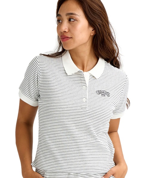 BILLABONG(ビラボン)の「BILLABONG/ビラボン レディース ポロシャツ STRIPED RIB POLO SHIRT BG013301(ポロシャツ・レディース・ブラック/ホワイト・M/L)」の2枚目の写真
