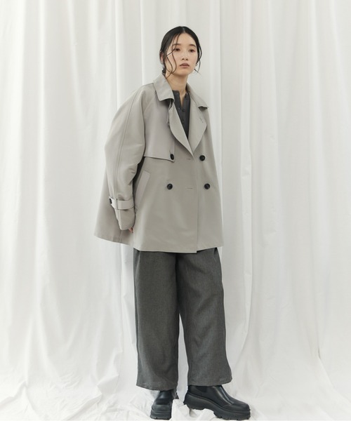CIEL'AIR(シエルエアー)の「BICOLOR SHORT TRENCH COAT(バイカラーショートトレンチコート)(トレンチコート・レディース・ベージュ/ライトグレー・MEDIUM)」の12枚目の写真