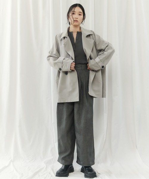 CIEL'AIR(シエルエアー)の「BICOLOR SHORT TRENCH COAT(バイカラーショートトレンチコート)(トレンチコート・レディース・ベージュ/ライトグレー・MEDIUM)」の18枚目の写真
