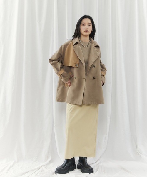 CIEL'AIR(シエルエアー)の「BICOLOR SHORT TRENCH COAT(バイカラーショートトレンチコート)(トレンチコート・レディース・ベージュ/ライトグレー・MEDIUM)」の20枚目の写真