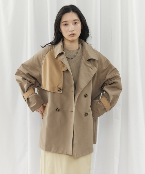 CIEL'AIR(シエルエアー)の「BICOLOR SHORT TRENCH COAT(バイカラーショートトレンチコート)(トレンチコート・レディース・ベージュ/ライトグレー・MEDIUM)」の19枚目の写真