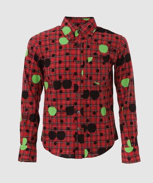 THE BEATLES CdG APPLE PRINTED TARTAN CHECK LONG SLEEVE SHIRT RED