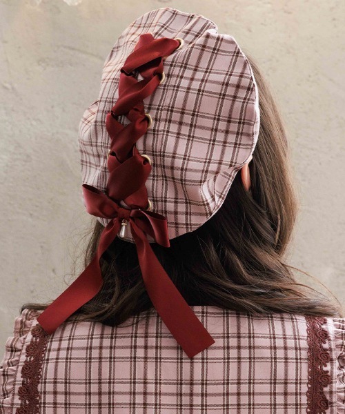 axes femme（アクシーズファム）の「編上リボンチェックベレー（ハット・レディース・ミント/グレー/ピンク・FREE）」の3枚目の写真