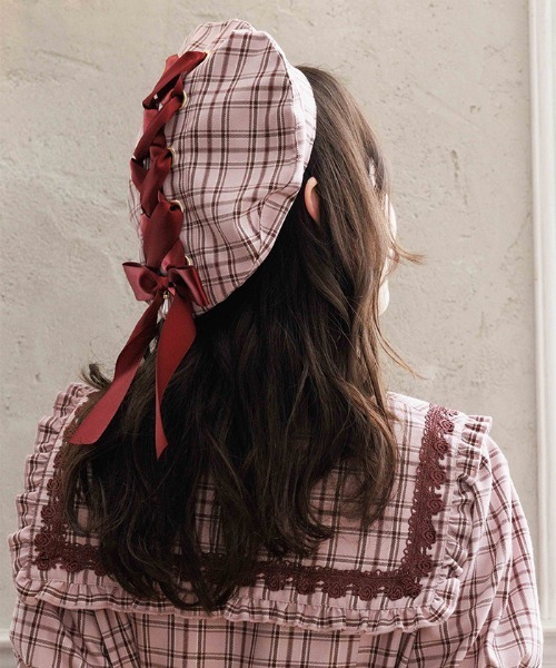 axes femme（アクシーズファム）の「編上リボンチェックベレー（ハット・レディース・ミント/グレー/ピンク・FREE）」の4枚目の写真