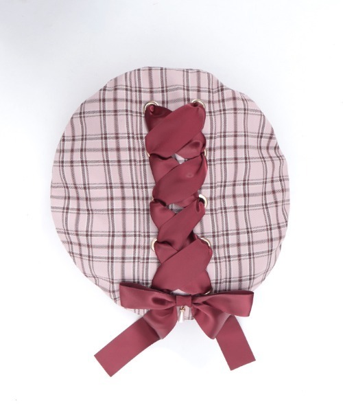 axes femme（アクシーズファム）の「編上リボンチェックベレー（ハット・レディース・ミント/グレー/ピンク・FREE）」の5枚目の写真