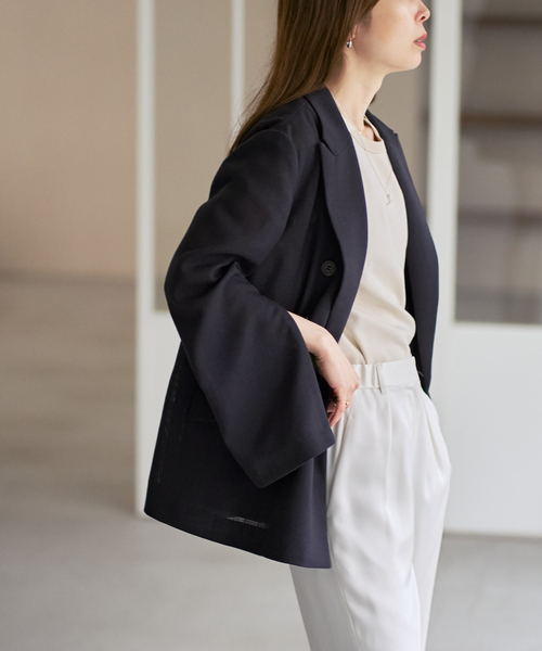 Noble（ノーブル）の「《追加・新色》ドンゴロスダブルジャケット（テーラードジャケット・レディース・ベージュ/チャコールグレー・38/36/34）」の2枚目の写真