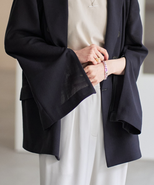 Noble（ノーブル）の「《追加・新色》ドンゴロスダブルジャケット（テーラードジャケット・レディース・ベージュ/チャコールグレー・38/36/34）」の4枚目の写真