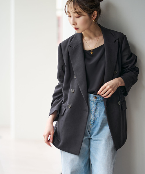 Noble（ノーブル）の「《追加・新色》ドンゴロスダブルジャケット（テーラードジャケット・レディース・ベージュ/チャコールグレー・38/36/34）」の8枚目の写真