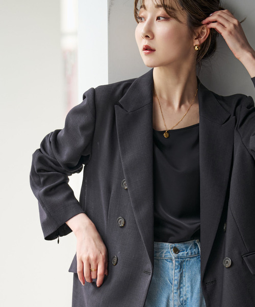 Noble（ノーブル）の「《追加・新色》ドンゴロスダブルジャケット（テーラードジャケット・レディース・ベージュ/チャコールグレー・38/36/34）」の9枚目の写真