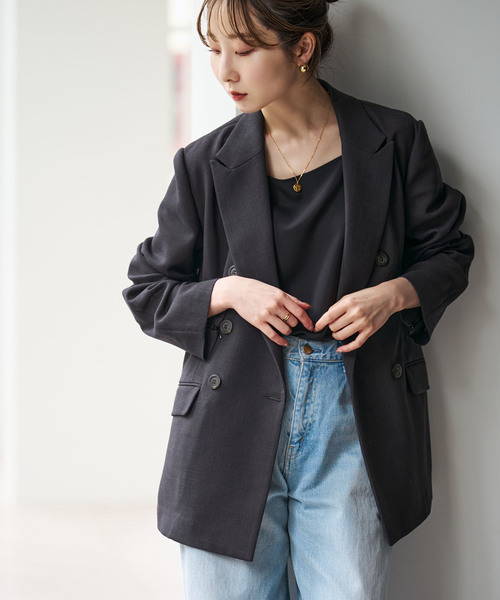 Noble（ノーブル）の「《追加・新色》ドンゴロスダブルジャケット（テーラードジャケット・レディース・ベージュ/チャコールグレー・38/36/34）」の10枚目の写真