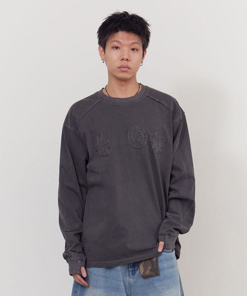 TONY LAWRENCE(トニーローレンス)の「ピグメントアプリケロングスリーブチャコール(Tシャツ/カットソー・レディース・その他・1/2)」の1枚目の写真