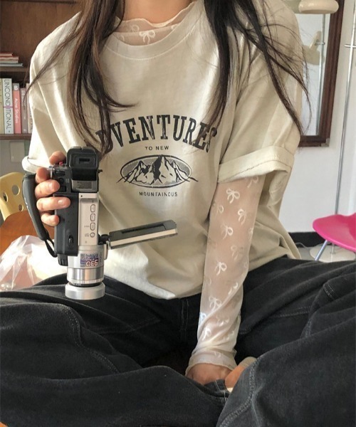Lis ardent（リスアルダン）の「春夏新作リボンの総柄シアーロンT/レイヤード着（Tシャツ/カットソー・レディース・ホワイト/ブラック・M）」の4枚目の写真