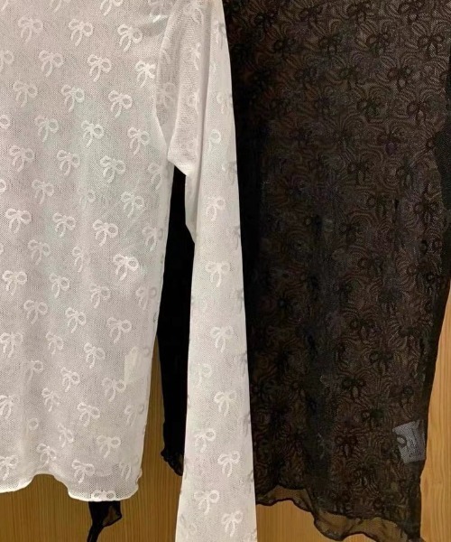 Lis ardent（リスアルダン）の「春夏新作リボンの総柄シアーロンT/レイヤード着（Tシャツ/カットソー・レディース・ホワイト/ブラック・M）」の6枚目の写真