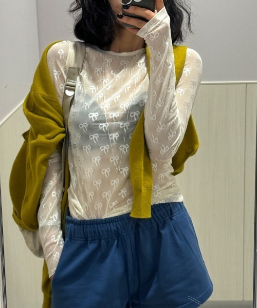 Lis ardent（リスアルダン）の「春夏新作リボンの総柄シアーロンT/レイヤード着（Tシャツ/カットソー・レディース・ホワイト/ブラック・M）」の8枚目の写真