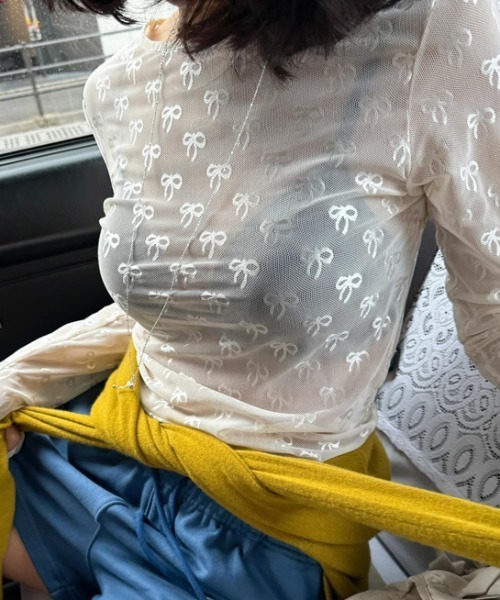 Lis ardent（リスアルダン）の「春夏新作リボンの総柄シアーロンT/レイヤード着（Tシャツ/カットソー・レディース・ホワイト/ブラック・M）」の7枚目の写真
