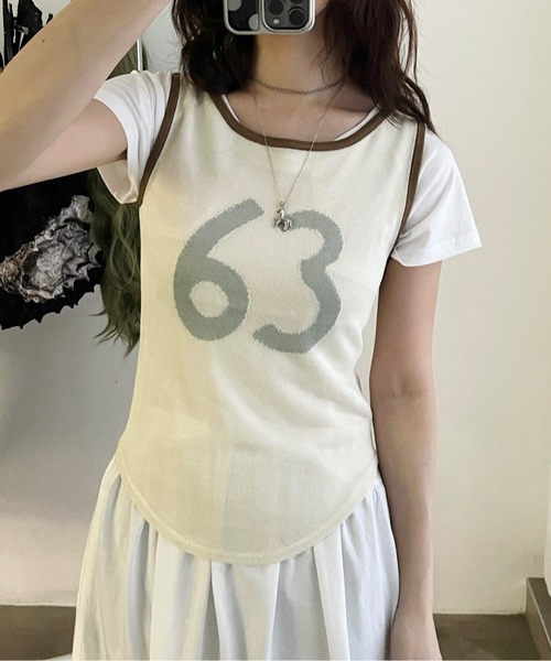 musubore(ムスボレ)の「numbering glossy knit bibs / ナンバリングニットビブス(Tシャツ/カットソー・レディース・カーキ/ブルー/イエロー・FREE)」の13枚目の写真
