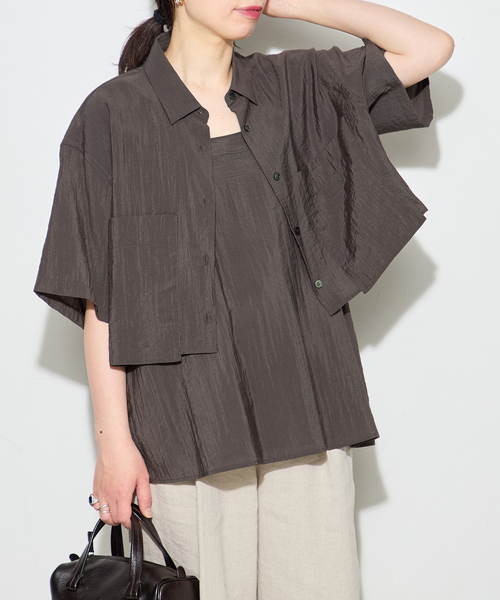 journal standard L'essage(ジャーナルスタンダードレサージュ)の「シアーストライプ/無地 シャツ&キャミブラウス(シャツ/ブラウス・レディース・ブラウン/ベージュ・FREE)」の2枚目の写真