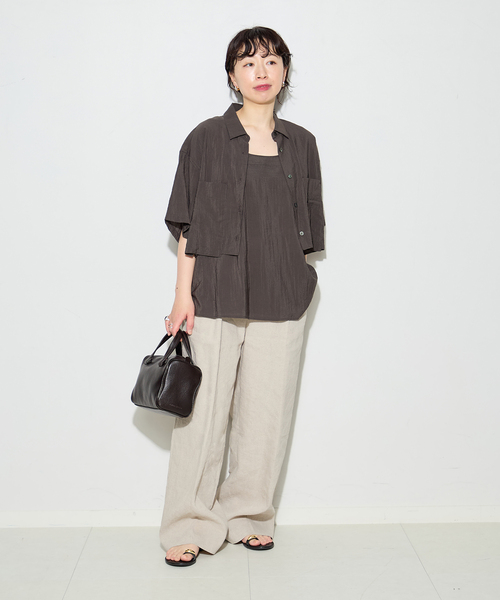 journal standard L'essage(ジャーナルスタンダードレサージュ)の「シアーストライプ/無地 シャツ&キャミブラウス(シャツ/ブラウス・レディース・ブラウン/ベージュ・FREE)」の4枚目の写真