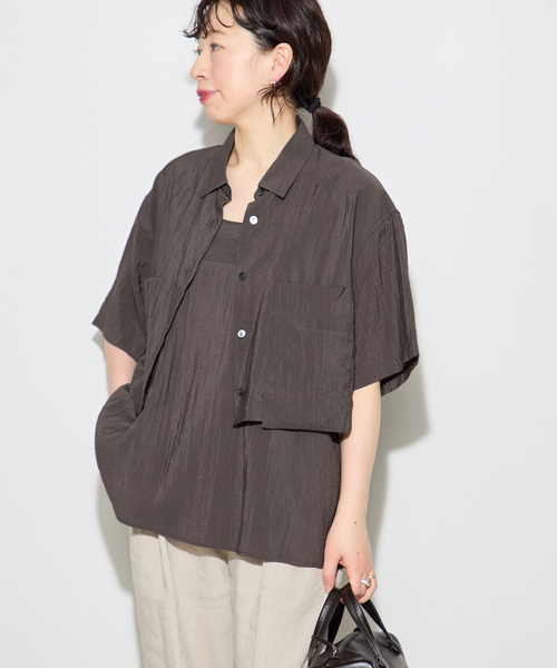 journal standard L'essage(ジャーナルスタンダードレサージュ)の「シアーストライプ/無地 シャツ&キャミブラウス(シャツ/ブラウス・レディース・ブラウン/ベージュ・FREE)」の6枚目の写真