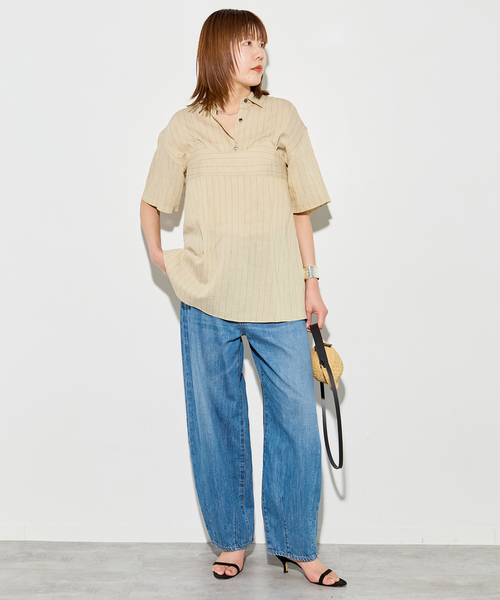 journal standard L'essage(ジャーナルスタンダードレサージュ)の「シアーストライプ/無地 シャツ&キャミブラウス(シャツ/ブラウス・レディース・ブラウン/ベージュ・FREE)」の8枚目の写真