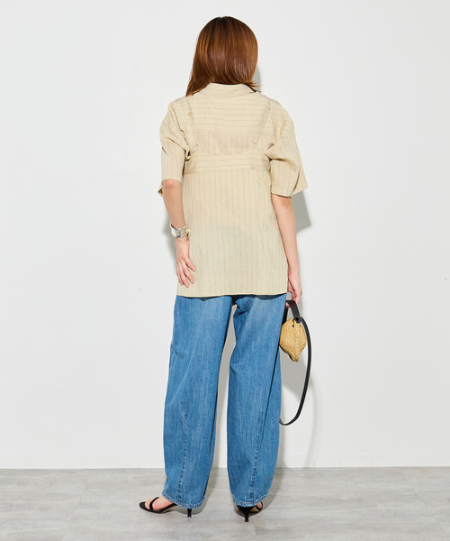 journal standard L'essage(ジャーナルスタンダードレサージュ)の「シアーストライプ/無地 シャツ&キャミブラウス(シャツ/ブラウス・レディース・ブラウン/ベージュ・FREE)」の10枚目の写真