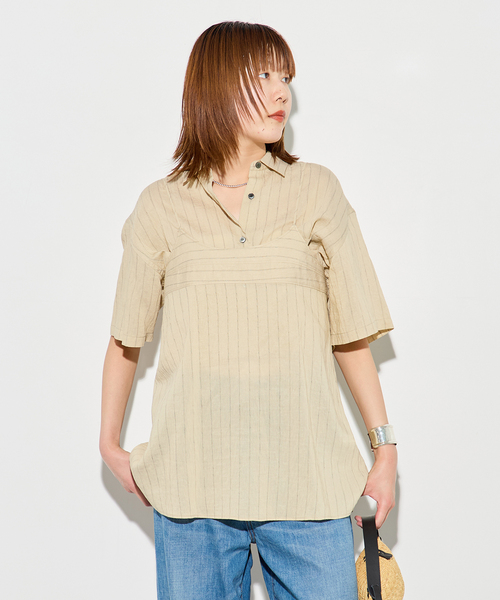 journal standard L'essage(ジャーナルスタンダードレサージュ)の「シアーストライプ/無地 シャツ&キャミブラウス(シャツ/ブラウス・レディース・ブラウン/ベージュ・FREE)」の11枚目の写真