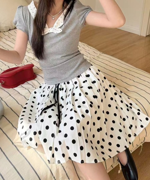 GEMEDA(ジェメダ)の「ドット柄フレアミモレスカート(スカート・レディース・ブラック/ホワイト・M)」の13枚目の写真