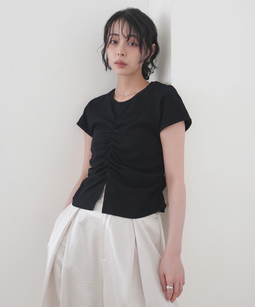 LIAN(リアン)の「テレコシャーリングT(Tシャツ/カットソー・レディース・ブラック/ベージュ/オフホワイト・FREE)」の2枚目の写真