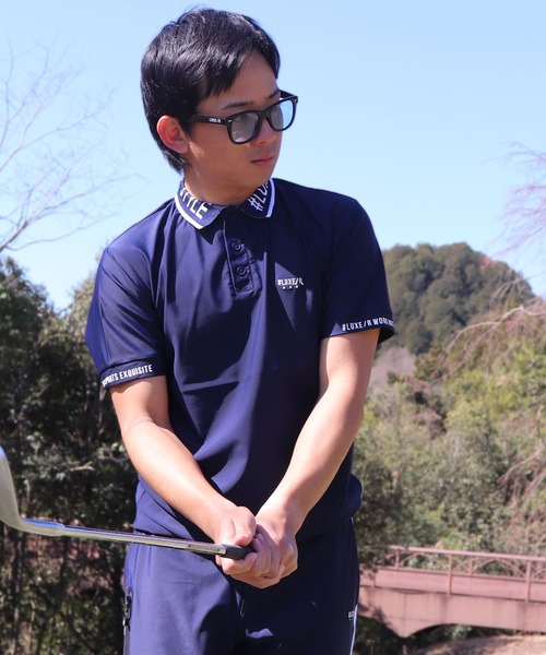 LUXE/R GOLF(ラグジュ ゴルフ)の「(RM)【LUXE/R GOLF】ストレッチ スムース ロゴ ポロシャツ(ポロシャツ・メンズ・ネイビー/チャコールグレー/ブラック/ホワイト・X-LARGE/LARGE/MEDIUM)」の4枚目の写真