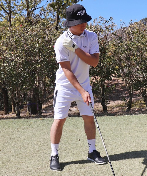 LUXE/R GOLF(ラグジュ ゴルフ)の「(RM)【LUXE/R GOLF】ストレッチ スムース ロゴ ポロシャツ(ポロシャツ・メンズ・ネイビー/チャコールグレー/ブラック/ホワイト・X-LARGE/LARGE/MEDIUM)」の10枚目の写真