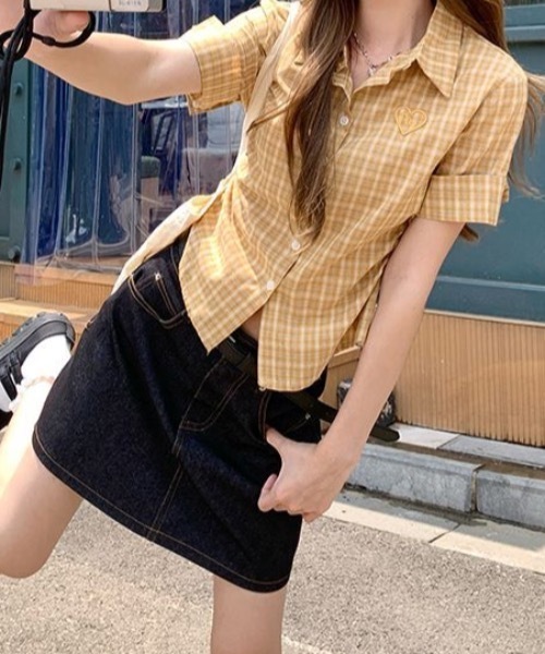 Teem Store(チームストア)の「刺繍ロゴチェック柄サイドギャザー半袖シャツ(シャツ/ブラウス・レディース・イエロー/ブルー・M/S)」の16枚目の写真