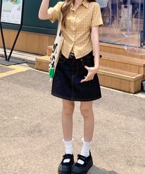 Teem Store(チームストア)の「刺繍ロゴチェック柄サイドギャザー半袖シャツ(シャツ/ブラウス・レディース・イエロー/ブルー・M/S)」の17枚目の写真
