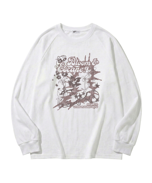 ESCAPEFROM（エスケープフロム）の「ブルーム ESCFプリントロングスリーブ [3カラー]（Tシャツ/カットソー・レディース・ブラック/ネイビー/ホワイト・MEDIUM/LARGE/SMALL）」の4枚目の写真
