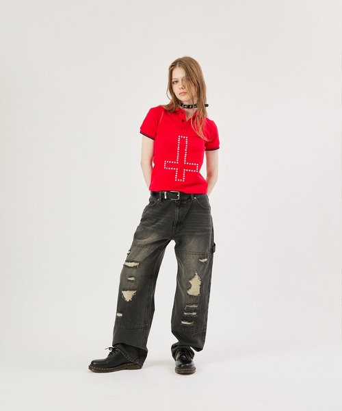 FTW(エフティダブリュー)の「CROSS STUDS POLO SHIRTS(ポロシャツ・レディース・ホワイト/レッド/ブラック・SMALL/MEDIUM/LARGE)」の4枚目の写真