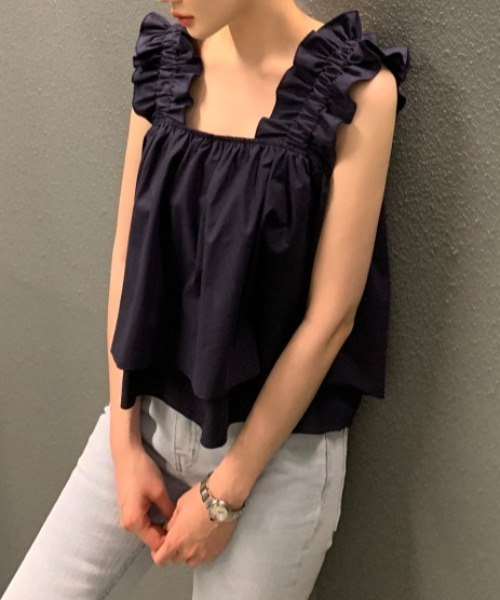 AMAJI(アマジ)の「フリルストラップペプラムトップス(Tシャツ/カットソー・レディース・ホワイト/ネイビー/カーキ・FREE)」の14枚目の写真