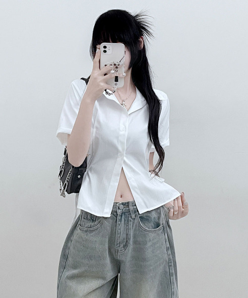 VIVID LADY(ビビッドレディー)の「ウエストリボン 半袖 シャツトップス(シャツ/ブラウス・レディース・スカイブルー/アイボリー/ブラック・FREE)」の7枚目の写真