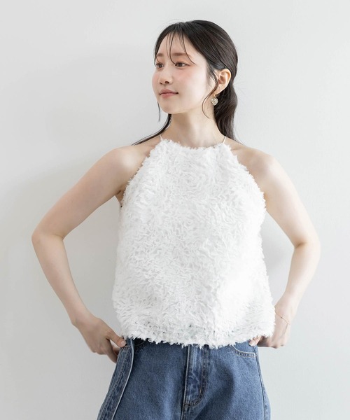 RANDA(ランダ)の「フリンジフリルキャミソール(シャツ/ブラウス・レディース・ホワイト/アイボリー・1/0)」の1枚目の写真