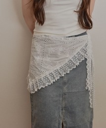 【resonance】コットンレース刺繍デザイン ドット フリル ラップスカート/付け裾【マルチウェイ】