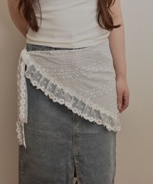 【resonance】コットンレース刺繍デザイン ドット フリル ラップスカート/付け裾【マルチウェイ】