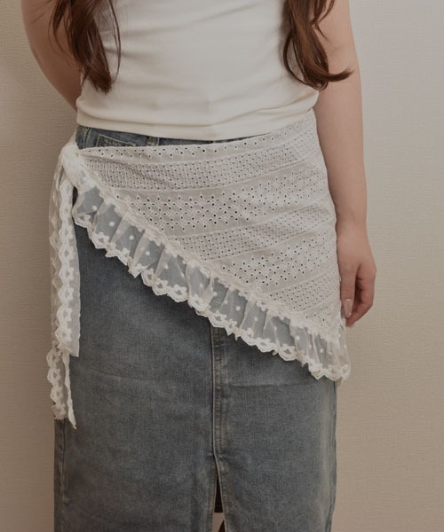 Mayree（メイリー）の「【resonance】コットンレース刺繍デザイン ドット フリル ラップスカート/付け裾【マルチウェイ】（その他トップス・レディース・ホワイト系2/ホワイト系1/ホワイト系4/ホワイト系3・FREE）」の3枚目の写真